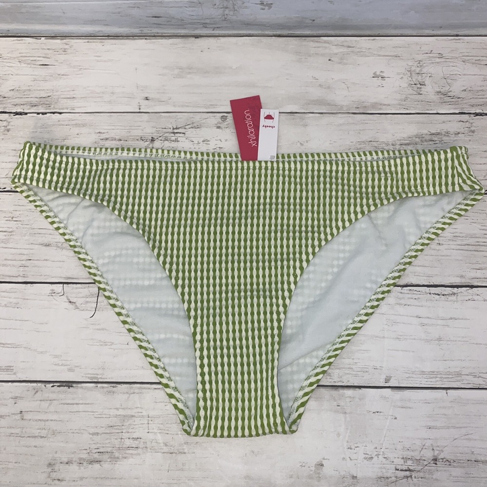 Xhilaration Bikini Bottom Womens XL Green Stripe Lime White Cheeky‎ Swim NEW XL